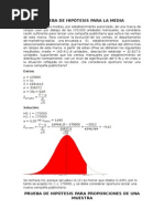 Prueba de Hipótesis para La Media