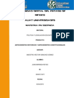 Antecedentes Historicos y Antecedentes Constitucionales de Las Políticas y Legislación Educativa