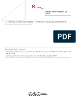 J. Allouch, Lettre Pour Lettre. Transcrire, Traduire, Translittérer - Charles-Henri Pradelles de La Tour