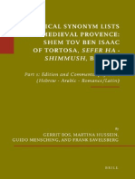 Medical Synonym Lists From Medieval Provence Shem Tov Ben Isaac of Tortosa - Sefer Ha-Shimmush - Book 29