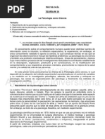 PSICOLOGÍA presmTemario 1. Nacimiento de la psicología como ciencia. 2. Definición de la psicología moderna y enfoques actuales. 3. Especialidades. 4. Métodos de investigación en Psicología. “El más útil y el menos avanzado de todos los conocimientos humanos me parece ser el del hombre” Rousseau "…ese creciente cuerpo de ideas llamado ciencia puede caracterizarse como conocimiento racional, sistemático, exacto, verificable y, por consiguiente, falible”. Mario Bunge El conocimiento sobre el comportamiento humano puede tener distintas fuentes de información como la intuición, la reflexión especulativa, la experiencia; sin embargo, el único conocimiento validado lo aporta la ciencia, la cual construye teorías en las que se organizan las observaciones e incluye las hipótesis predictivas. La psicología es una ciencia y también una profesión orientada por distintos enfoques, líneas de pensamiento y tópicos cuyo marco teórico producto de las investigaciones realizadas ha contribuido notableme