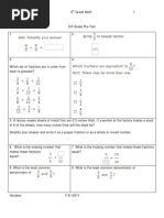 6th Grade Math Pretest