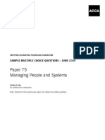 Paper T5 Managing People and Systems: Sample Multiple Choice Questions - June 2009