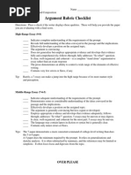 Rubric Argument Checklist