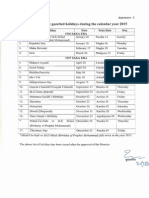 List of Institute Gazetted Holidays During The Calendar Year 2015