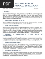 15 Razones para El Subdesarrollo en Ecuador