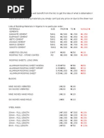 Price List For Building Materials