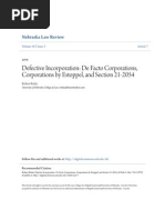 Defective Incorporation - de Facto Corporations Corporations by E