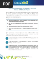 Las 10 Recomendaciones en RS de BIMBO, Coca-Cola México, CEMEX y Bio-Pappel