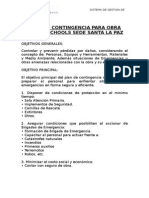 Plan de Contingencia para Obra Santo Toribio