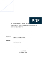 El Financiamiento de Las Micro y Pequeñas Empresas en Puno: Un Análisis Empírico de La Demanda de Créditos