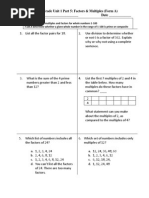 4 Grade Unit 1 Part 5: Factors & Multiples (Form A) Name - Date