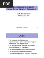 00.0 Business Communication: Aims, Topics, Grading, Schedules