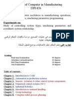 Application of Computer in Manufacturing DPE426: Experiments On