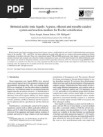 BR Onsted Acidic Ionic Liquids: A Green, Efficient and Reusable Catalyst System and Reaction Medium For Fischer Esterification