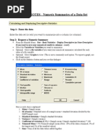 Minitab HELP NOTES - Numeric Summaries of A Data Set: Step 1: Enter The Data