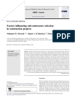 Factors Influencing Sub-Contractors Selection in Construction Projects