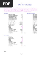 Wire Size Calculation: Array Data Standalone Calculation