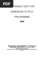 Entrance Test For Admission To Ph.D. Programme: Punjabi University, Patiala