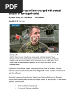 28 Jul 2015 - Canadian Forces Officer Charged With Sexual Assault of Teenaged Cadet