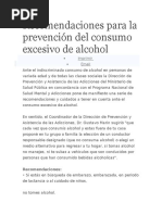 Recomendaciones para La Prevención Del Consumo Excesivo de Alcohol