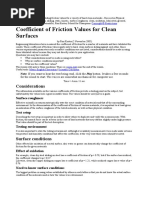 Coefficient of Friction Values For A Variety of Hard Clean Materials