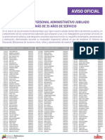 Lista de Personal Administrativo Jubilados ME Enero 2016 Con Mas de 35 Años de Servicio - Notilogía