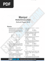 Manipal UGET Medical 2012 Previous Year Paper With Solutions