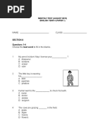 Section A Questions 1-4: Monthly Test (August 2015) English Year 4 (Paper 1)