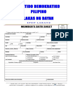 Partido Demokratiko Pilipino Lakas NG Bayan: Member'S Data Sheet