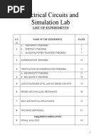 Electrical Circuits and Simulation Lab: List of Experiment S