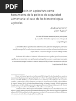 La Innovación en Agricultura Como Herramienta de La Política de Seguridad Alimentaria: El Caso de Las Biotecnologías Agrícolas