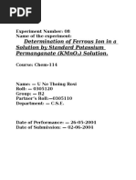 Determination of Ferrous Ion in A Solution by Standard Potassium Permanganate (Kmno) Solution