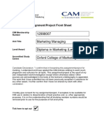 Assignment/Project Front Sheet: CIM Membership Number