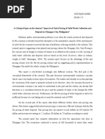 A Critique Paper On The Journal "Impacts of Units Pricing of Solid Waste Collection and Disposal in Olongapo City, Philippines"