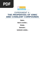 Experiment 5 Properties of Ionic and Covalent Compounds