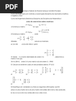 Lista de Exercícios Sobre Matrizes