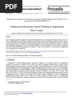 Defining and Measuring Critical Thinking in Engineering