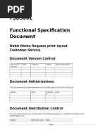 FSDS001 Functional Specification Document: Debit Memo Request Print Layout Customer Service Document Version Control