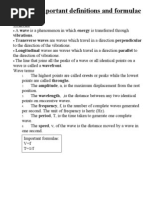 Physics Important Definitions and Formulae Light and Waves