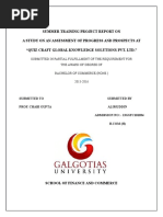 Summer Training Project Report On A Study On An Assessment of Progress and Prospects at "Quiz Craft Global Knowledge Solutions Pvt. LTD."