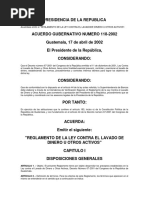 Reglamento de La Ley Contra El Lavado de Dinero U Otros Activos