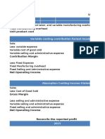 Unit Cost Computions: Variable Costing Contribution Format Income Statement 2015