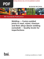 BS en ISO 5817 2014 Welding. Fusion-Welded Joints (Beam Welding Excluded) - Quality Levels For Imperfections Ref Only