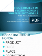 Marketing Strategy of Selling Honda 2 Wheeler Automobile