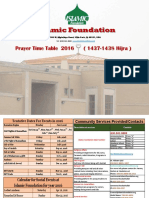 Prayer Time Table 2016 (1437-1438 Hijra) : 300 W. Highridge Road. Villa Park, IL 60181, USA Tel: (630) 941-8800