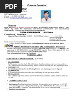 Post Applied For: Process Operator Muhammad ASHRAF: Objective