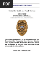 Robert J. Benvenuti III, Inspector General, Allegations of misconduct by certain employees of the Department for Community Based Services’ Lincoln Trail Region related to the removal of children and/or the termination of parental rights based on alleged abuse, neglect, or dependency, 2007