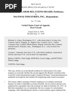 National Labor Relations Board v. Matouk Industries, Inc., 582 F.2d 125, 1st Cir. (1978)