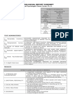 Psychological Report Summary Clinical Psychologist Chona Cornel, Ph. D